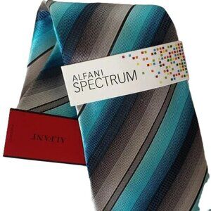 NWT Alfani Spectrum 100% Silk Tie Stripe Blue Grey